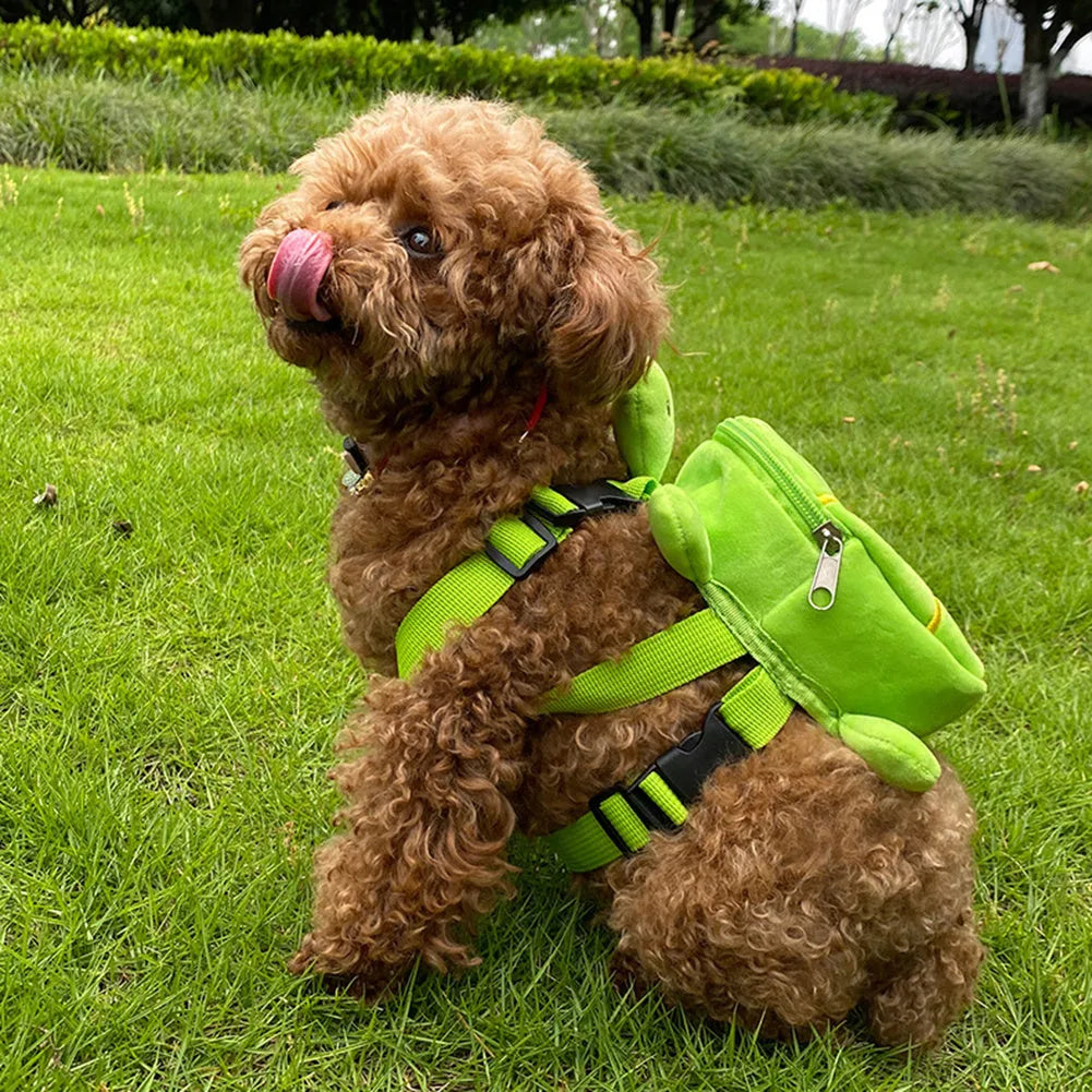 Cartoon turtle shape dog backpack harness in velvet with no-pull vest and metal zipper