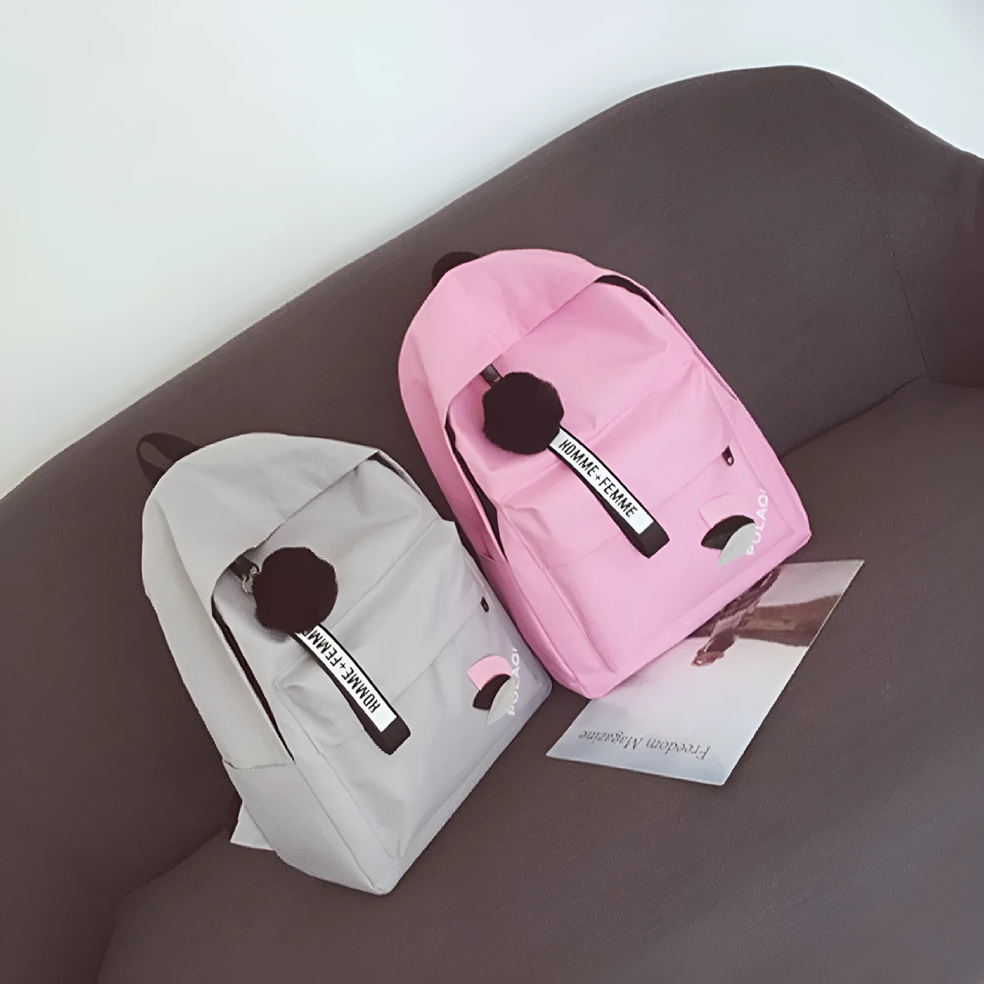 Casual canvas college-style schoolbag in leaf pattern design with anti-theft features