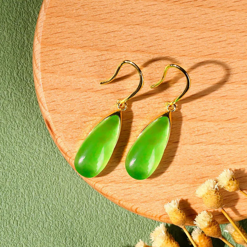 Chinese style geometric water droplet earrings in retro jade colour for women