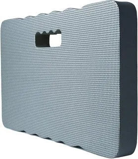Blue plastic garden kneeler pad on grass, dimensions 45cm by 28cm.