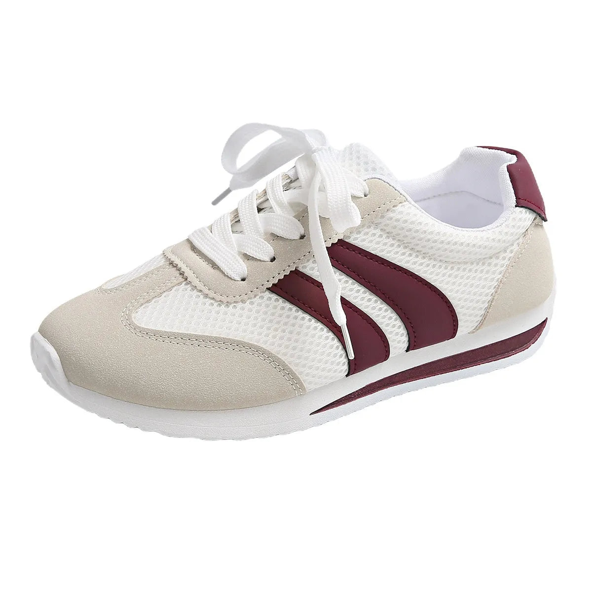 Women's wine red Cortez Retro sneakers with cross strap design and mesh lining
