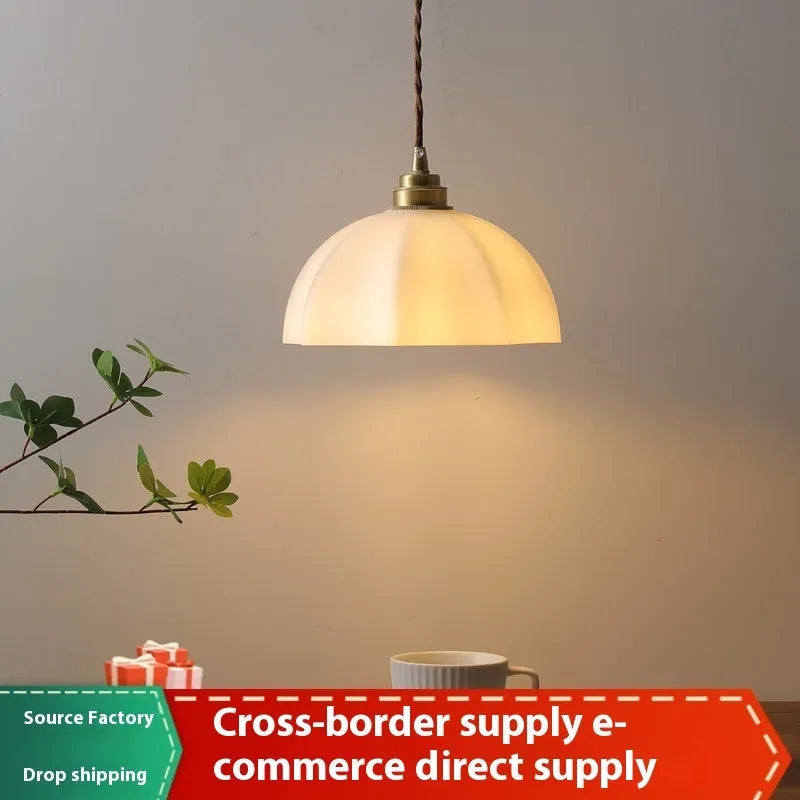 Brass Chinese-style droplight with copper glass lampshade for wall mounting