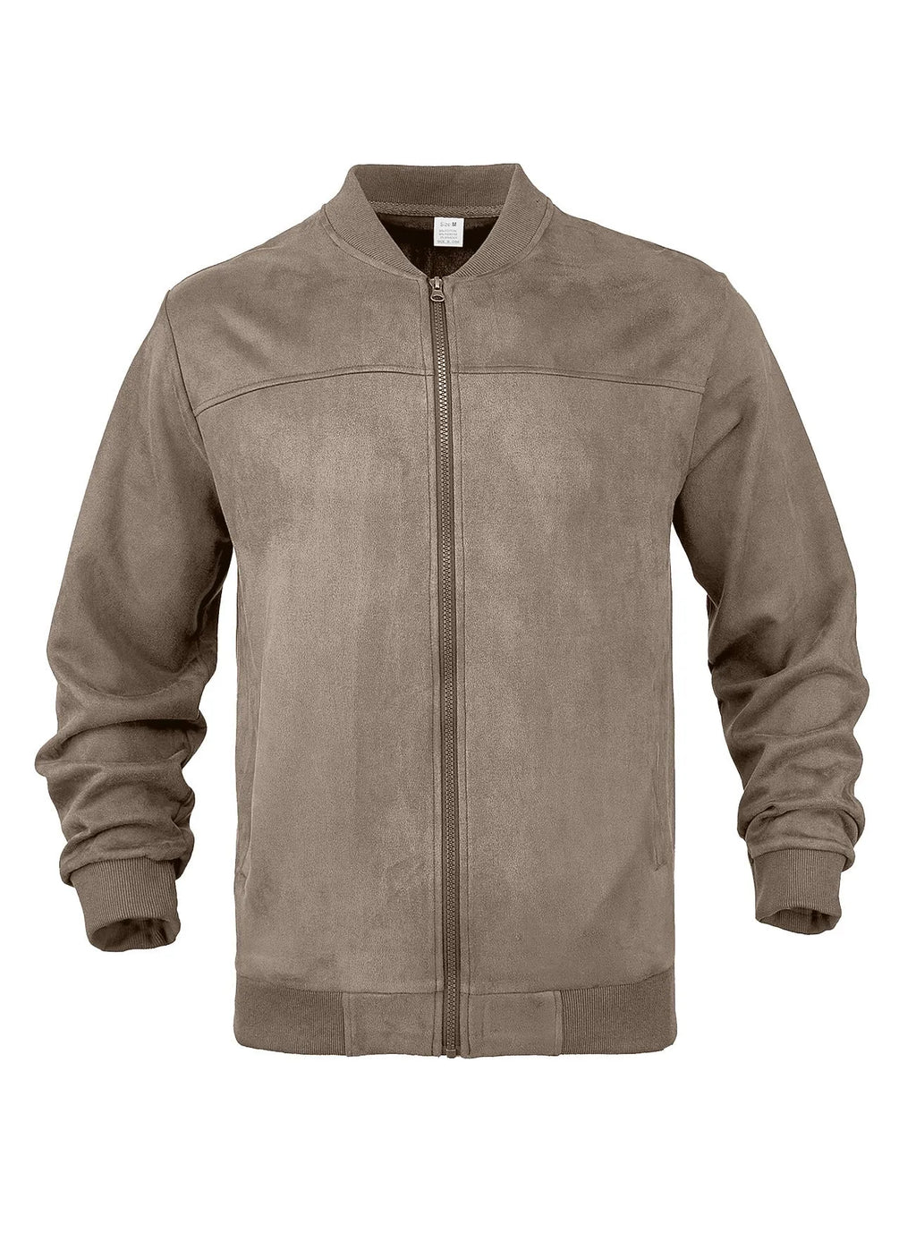 Men's solid colour suede fleece slim fit zip jacket, long sleeves, dart pockets, available in khaki, black, army green