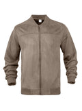 Men's solid colour suede fleece slim fit zip jacket, long sleeves, dart pockets, available in khaki, black, army green