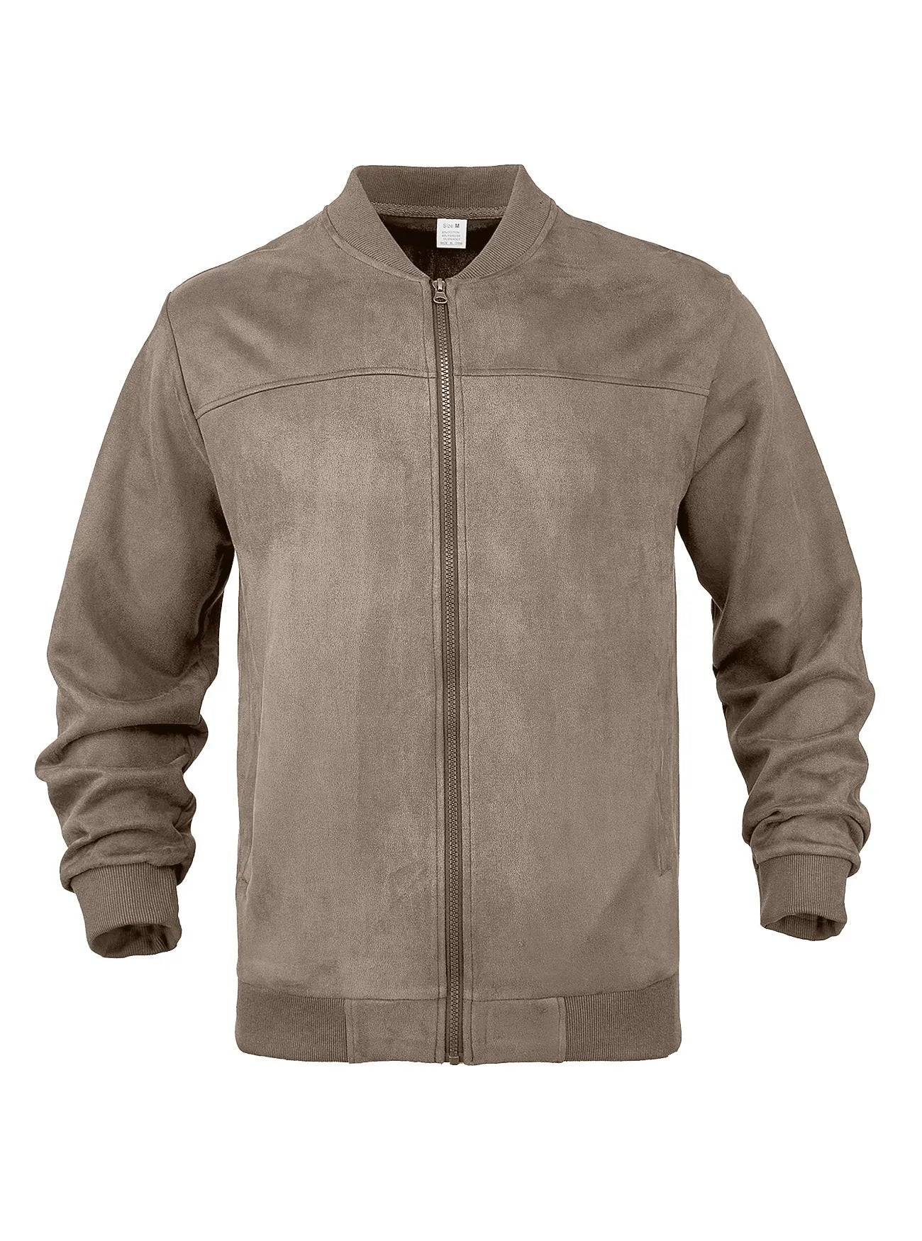 Men's solid colour suede fleece slim fit zip jacket, long sleeves, dart pockets, available in khaki, black, army green