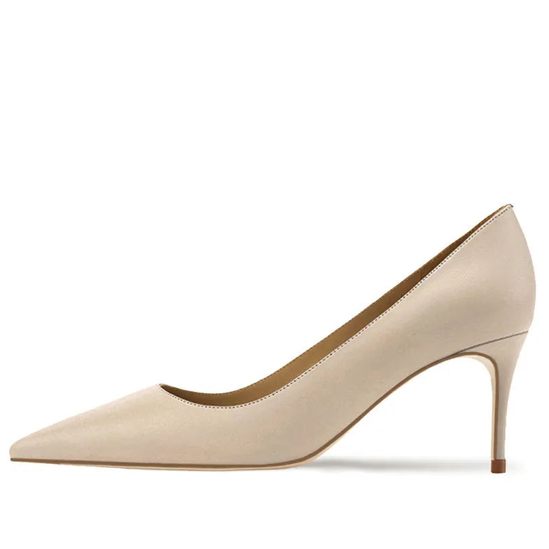 Women's black pointed-toe stiletto heels with soft sole and slip-on design