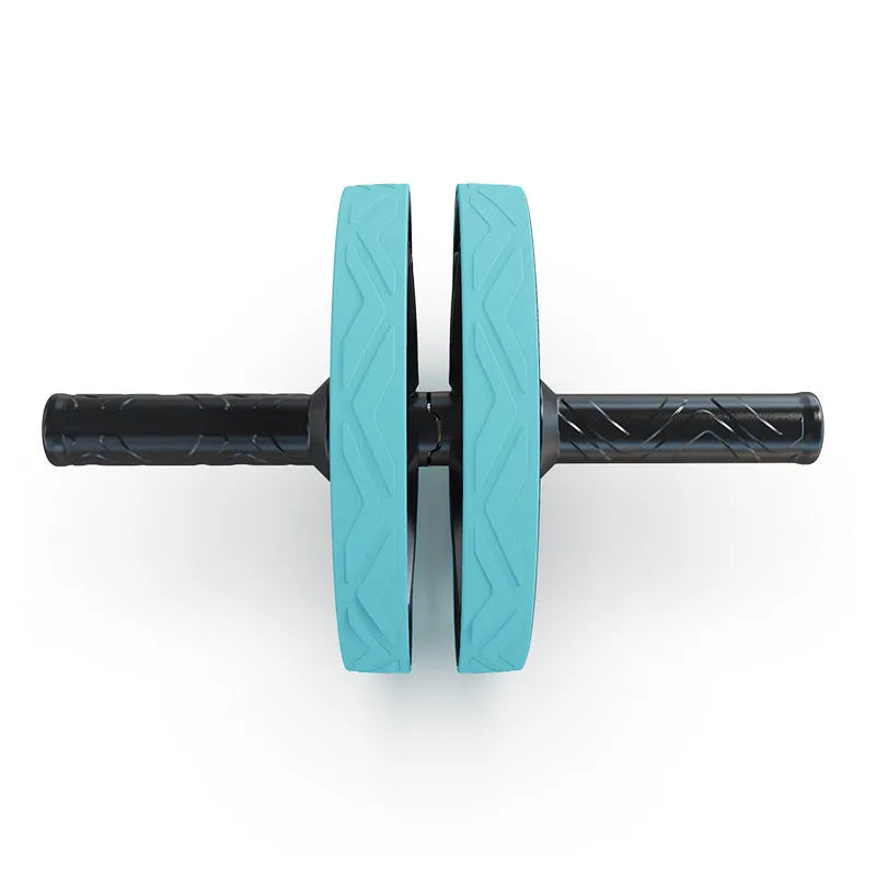 Double wheel abdominal strengthening roller in blue for home core fitness