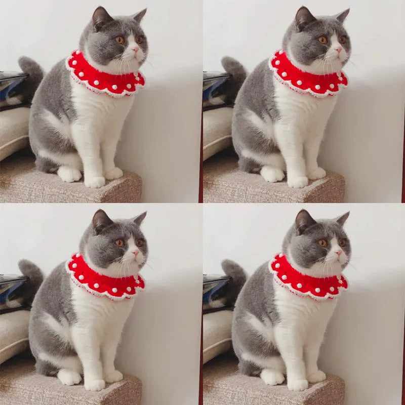 Hand-knitted milk cotton pet collar in cartoon pattern for costume decoration on cats dogs rabbits
