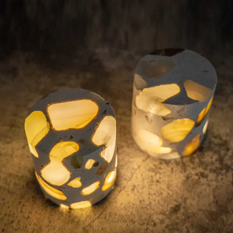 Terrazzo night light, 10 x 10 x 7.5cm, tri colour dimming bedside lamp with non-intelligent control