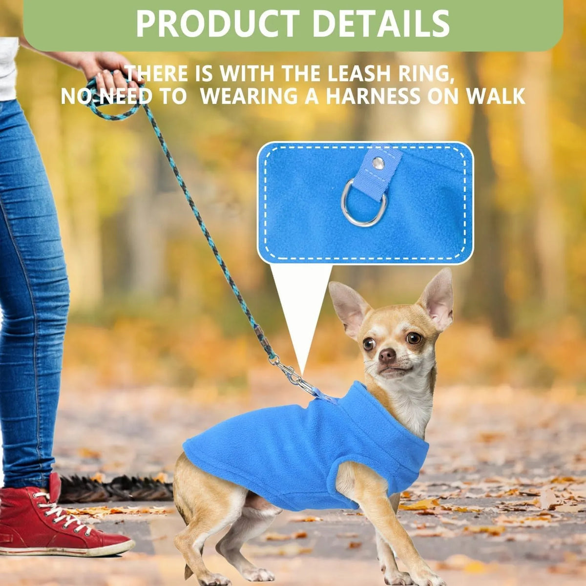 2 pack fleece dog sweater with leash ring, turtleneck pullover for small dogs, S to XL