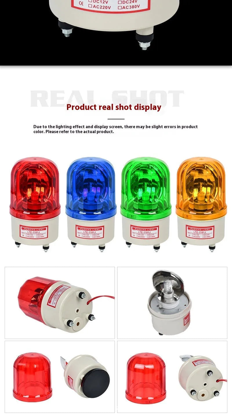LTE-1101J industrial rotating warning light with coloured lenses and optional sound alarm