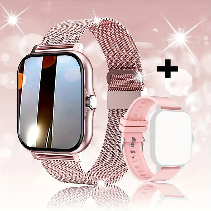 Smart watch with 1.44-inch touch screen display on a silicone strap, showing fitness metrics interface.