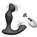 Black wireless remote control prostate massager made from silicone and ABS plastic with separate remote control unit