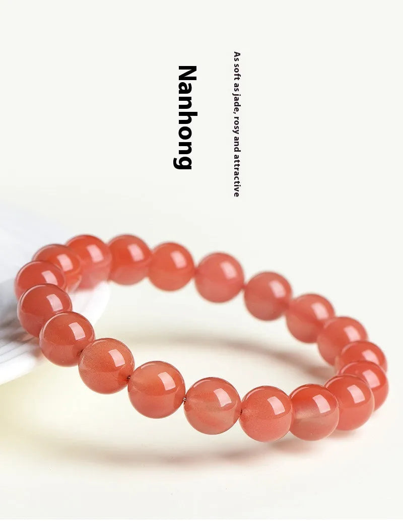 Polished South cherry red agate scattered bead bracelet shown in single and triple circle styles.