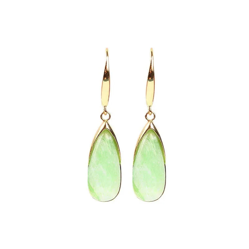 Chinese style geometric water droplet earrings in retro jade colour for women