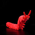 Red velvet worm plush toy silkworm doll 60cm long on a plain background
