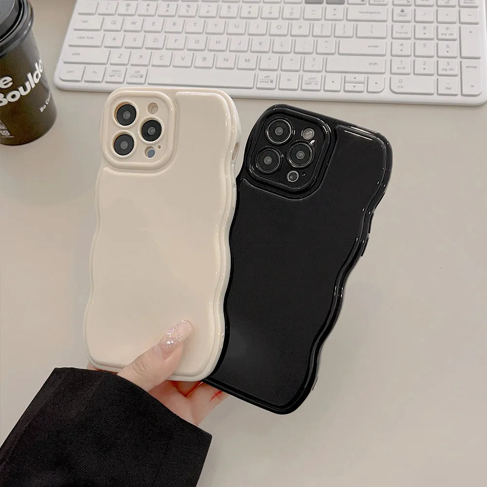 Solid colour air cushion silicone phone case for iPhone in black with wave pattern