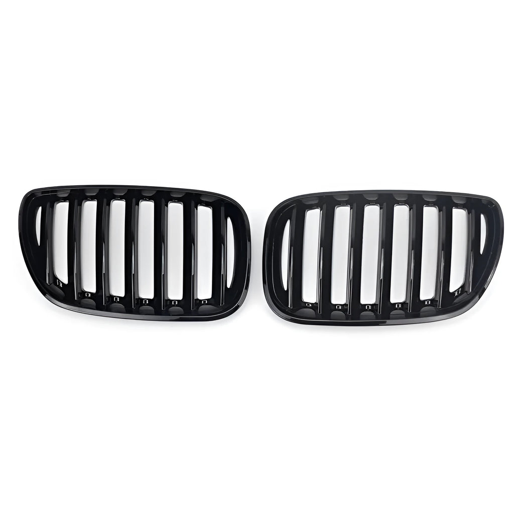Pair of bright black ABS plastic BMW X5 E53 medium mesh front grille inserts