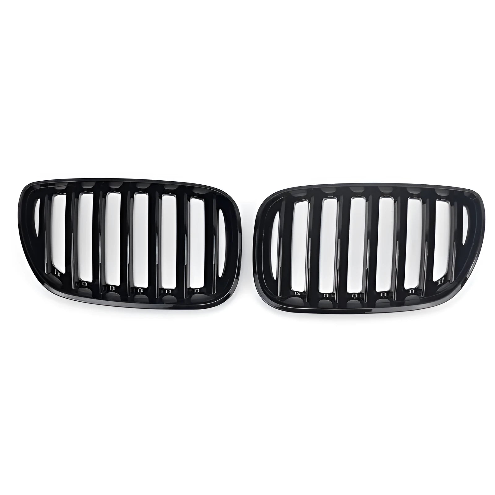 Pair of bright black ABS plastic BMW X5 E53 medium mesh front grille inserts