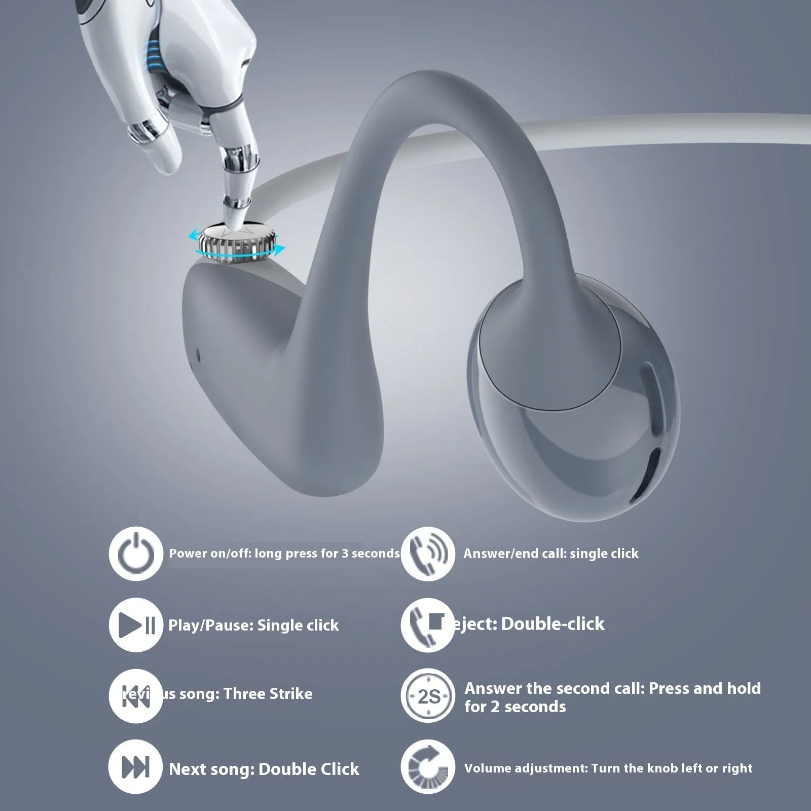 Bone conduction open sports Bluetooth headset in blue with ear hook design