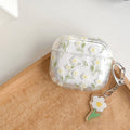 White transparent floral TPU protective cover for Apple AirPods showing decorative elements