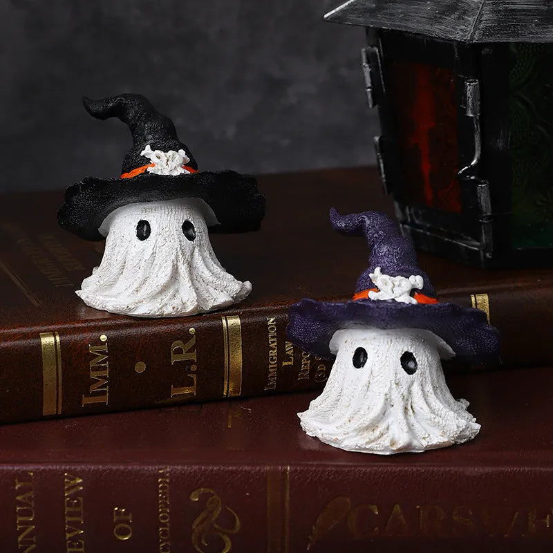 Resin wizard hat ghost ornament in purple or black for Halloween Christmas Easter decoration