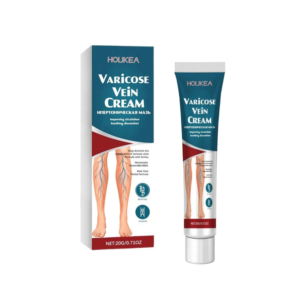 20g tube of leg massage ointment with mint, arnica, witch hazel, vitamin B6, and aloe