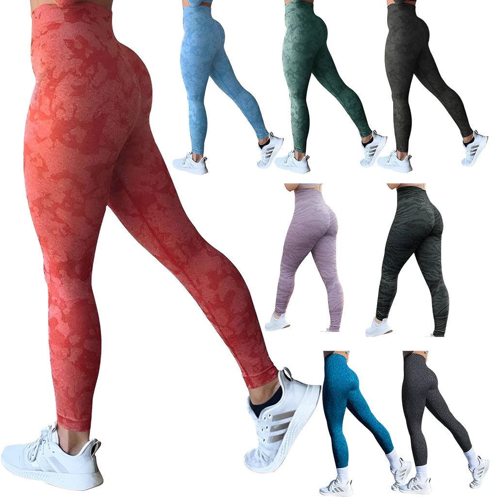 Women's push-up booty leggings in camouflage pattern for fitness and gym workouts.