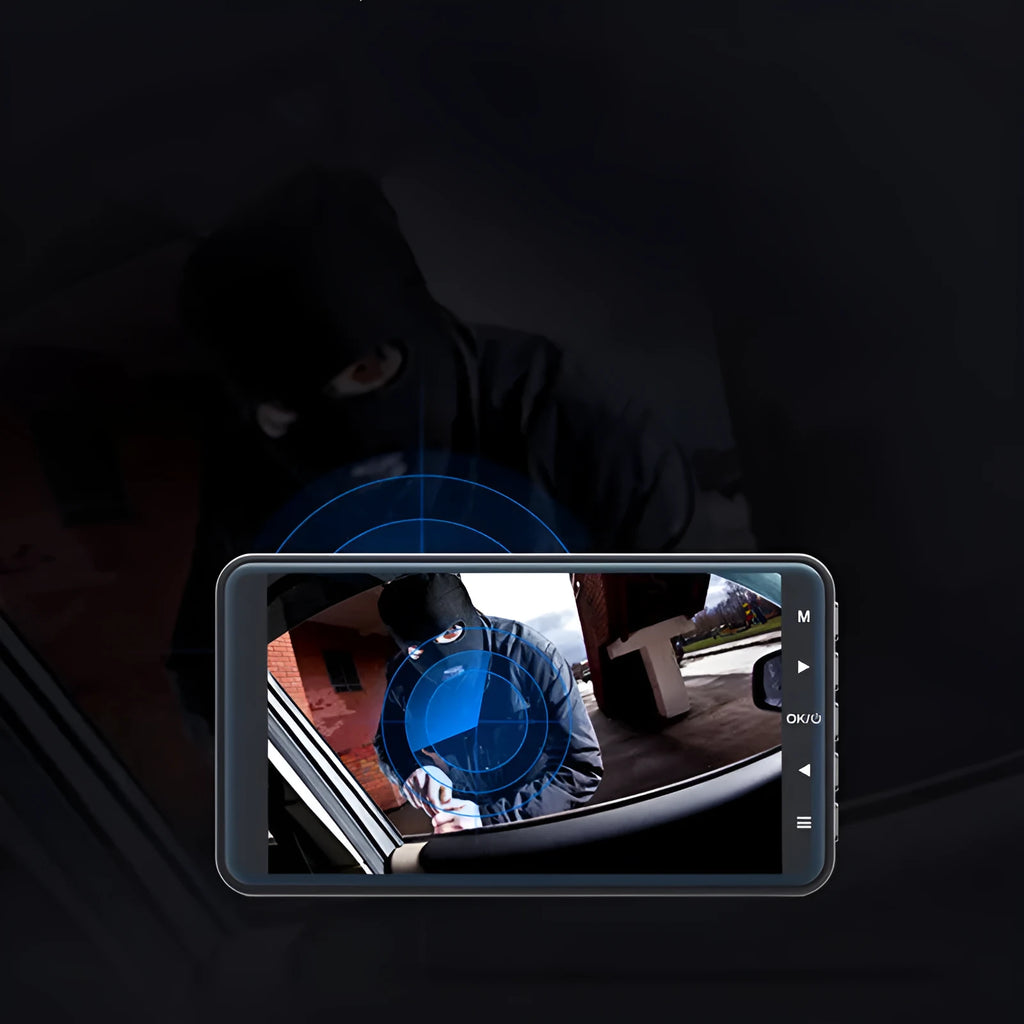 4-inch adhesive dashcam with dual lens and touch screen display for car installation