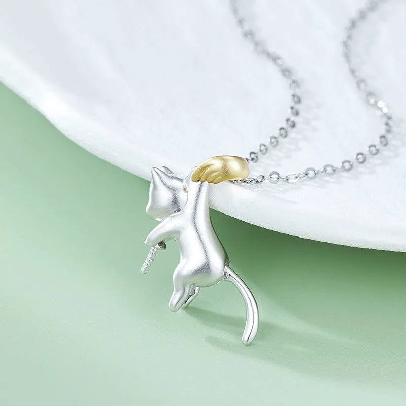 925 sterling silver clavicle chain necklace with cat charm pendant and electroplated finish