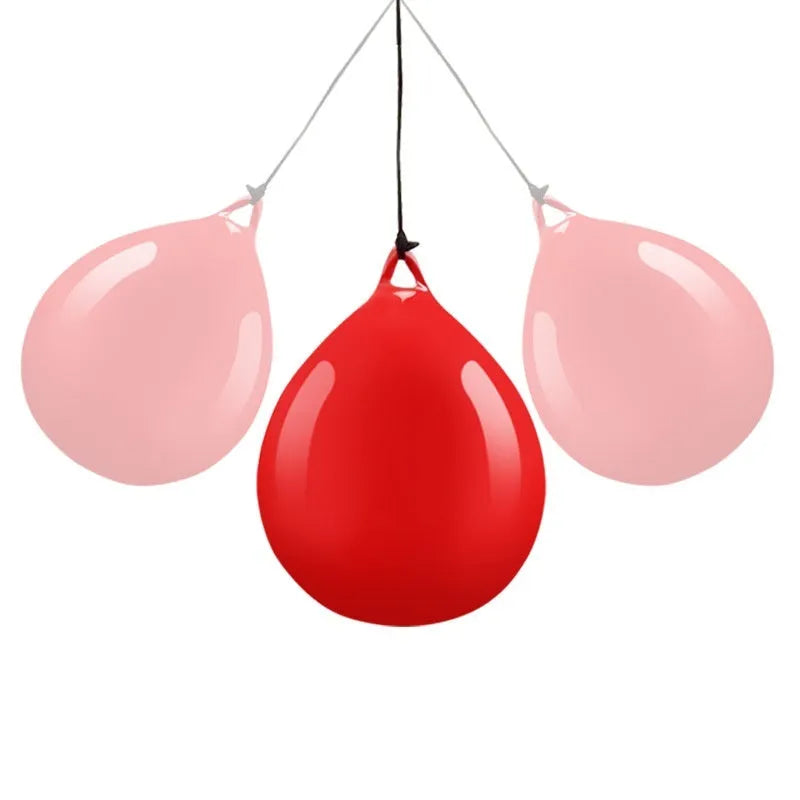 Red water-filled boxing reaction ball with hook rope attachment for martial arts training