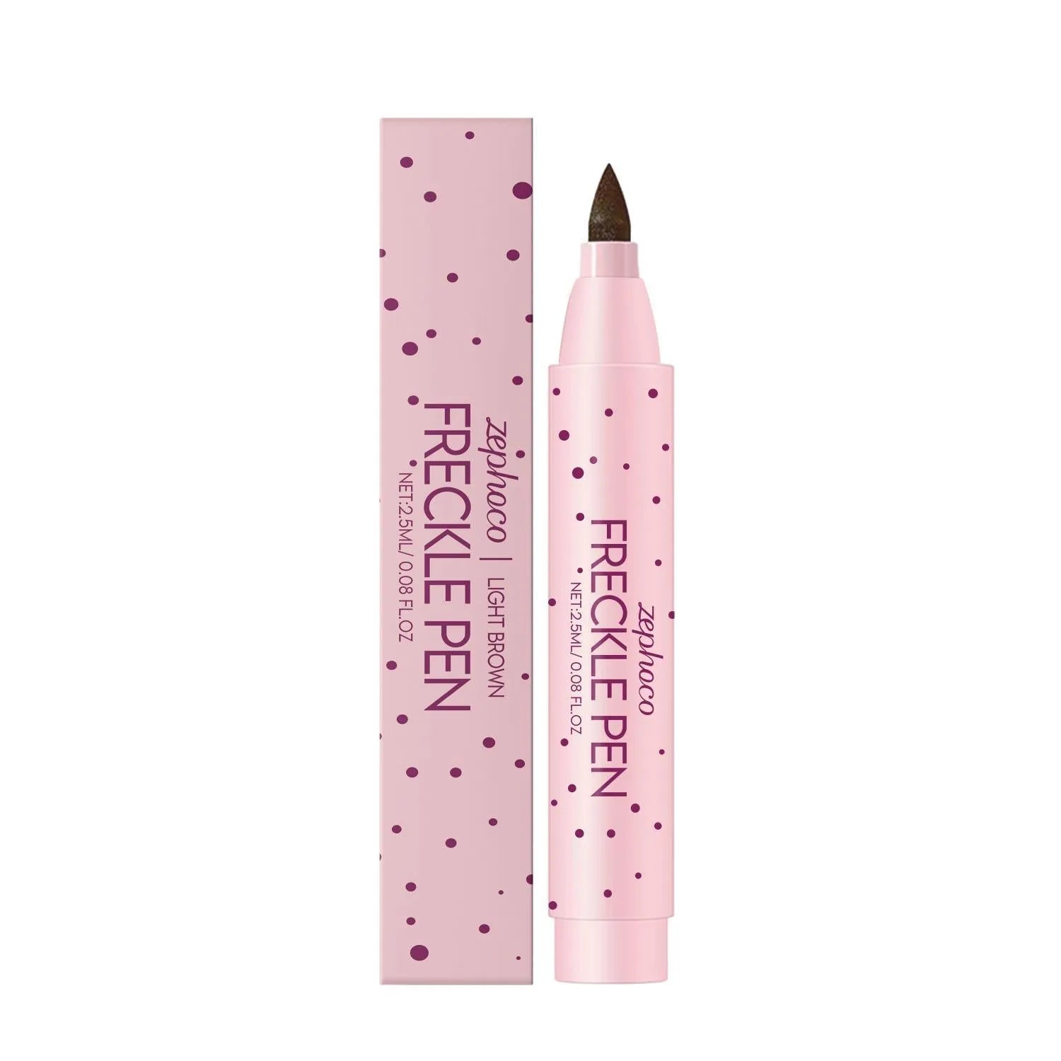 Close-up of a freckle pen in Dark Brown and Light Brown shades showing the precision applicator tip.