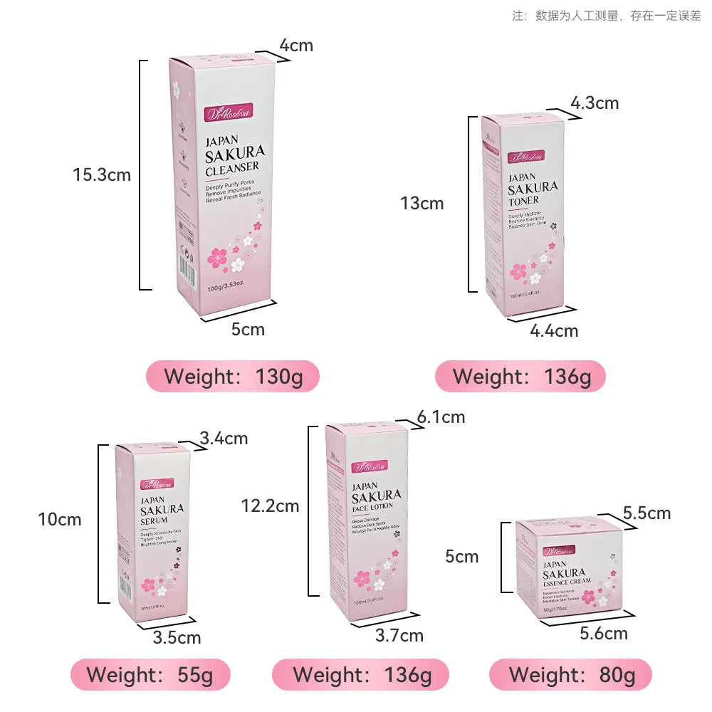 5-piece facial and body skin care set with whitening cleanser toner lotion eye cream serum