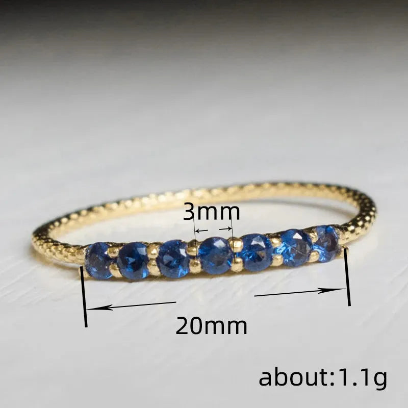 Retro gold copper thin row blue zircon geometric index finger ring for women