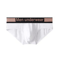 Men's modal briefs in black, pink, or white showing low waist and gradient belt design.