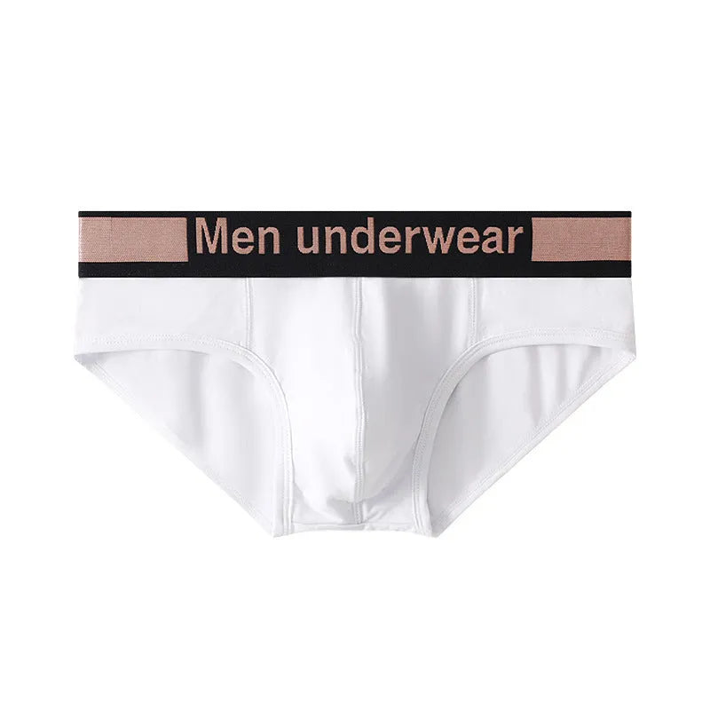 Men's modal briefs in black, pink, or white showing low waist and gradient belt design.
