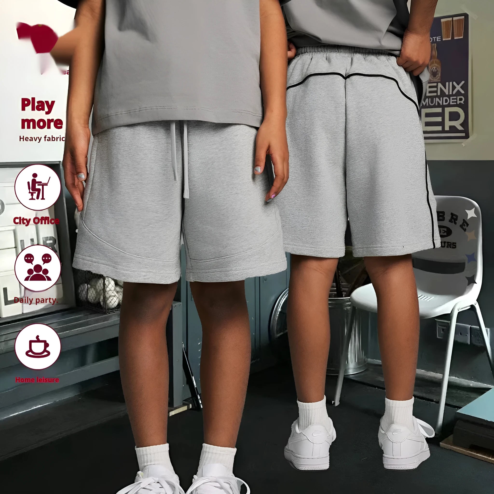 Solid colour cotton children's shorts with loose fit for sports and casual wear