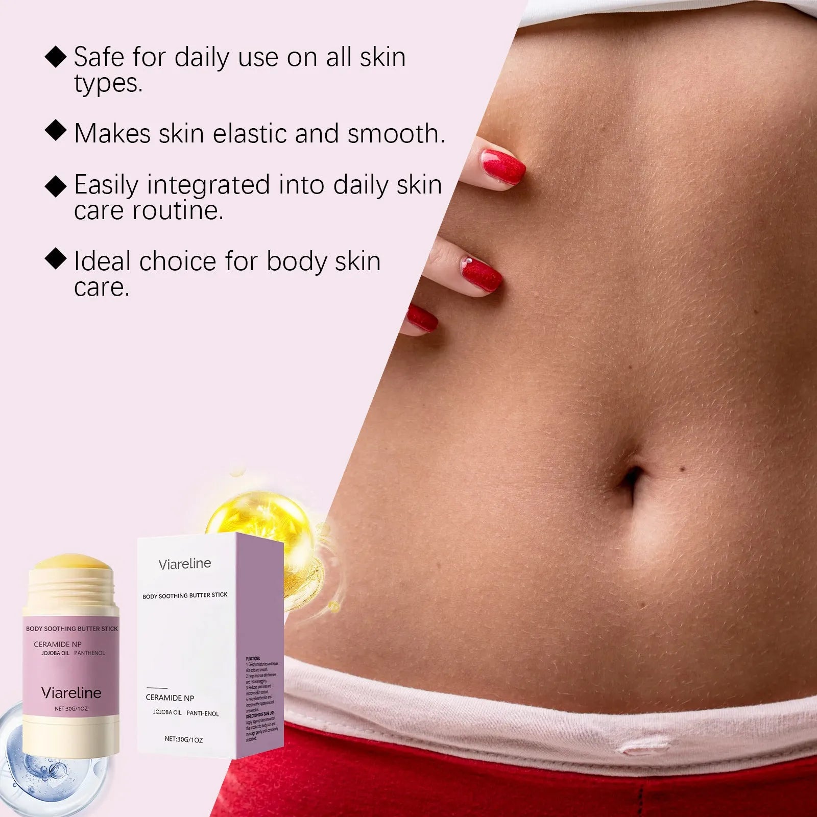 30g anti-wrinkle firming body soothing stick with ceramide NP and jojoba oil ingredients