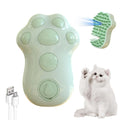 Blue self-cleaning cat steam brush with silicone bristles and spray nozzle