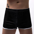 Men's cotton three-point boxer shorts in various colours on a size chart