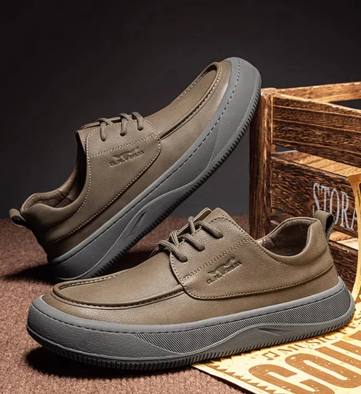 British retro brown leather casual shoes with stitching detail and rubber sole