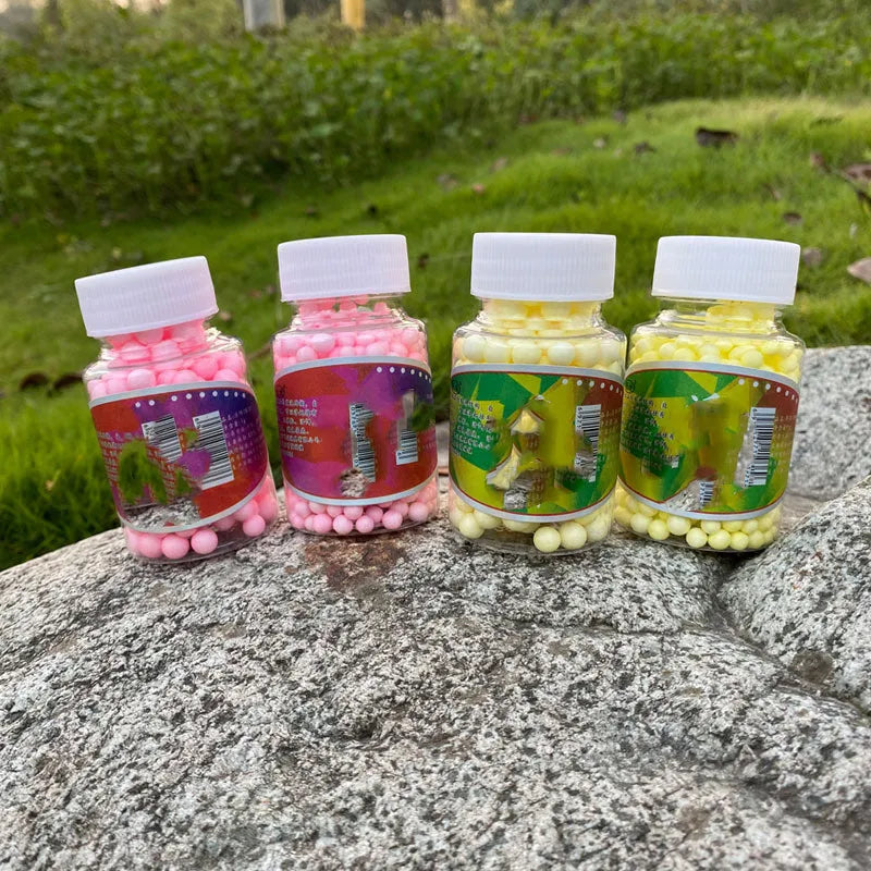 European style carp floating foam bait soft bead in yellow fruit sweet and pink smell, 4-6mm and 7-9mm grains