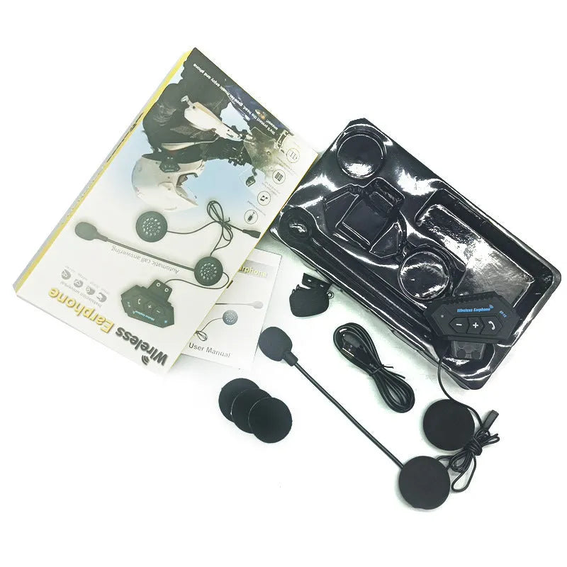 BT12 helmet external Bluetooth headset in black, silver, gold, or dark grey with 10 metre range and waterproof design