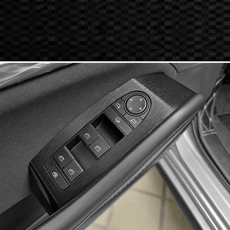 Car interior decorative film sticker kit showing dashboard and centre console pieces for automotive modification