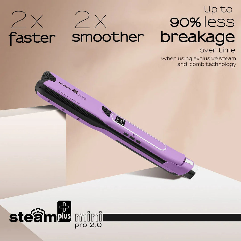 Mini steam spray hair straightener with curling function in champagne, purple or rose red colour