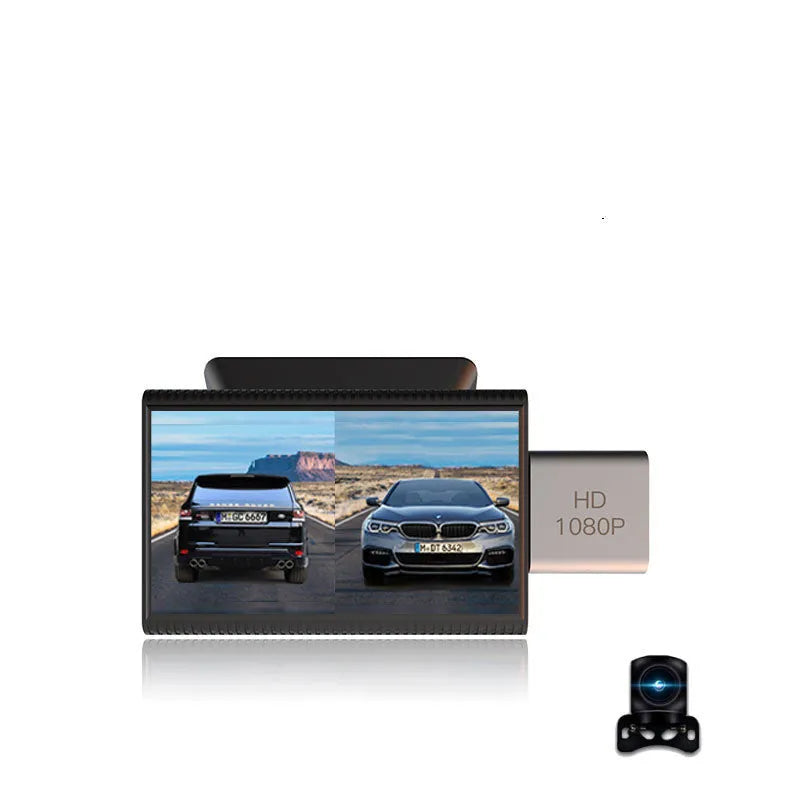 Black 4G front and rear dash camera with touch screen and dual lenses for vehicle recording