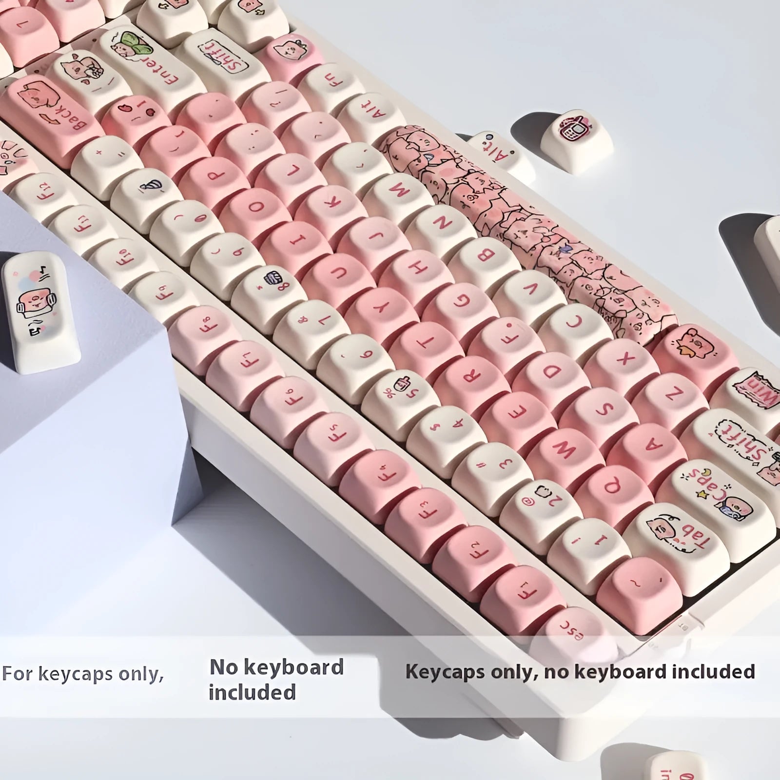 Pink PBT plastic key cap with a detailed sublimation-printed pig design and a keycap puller.