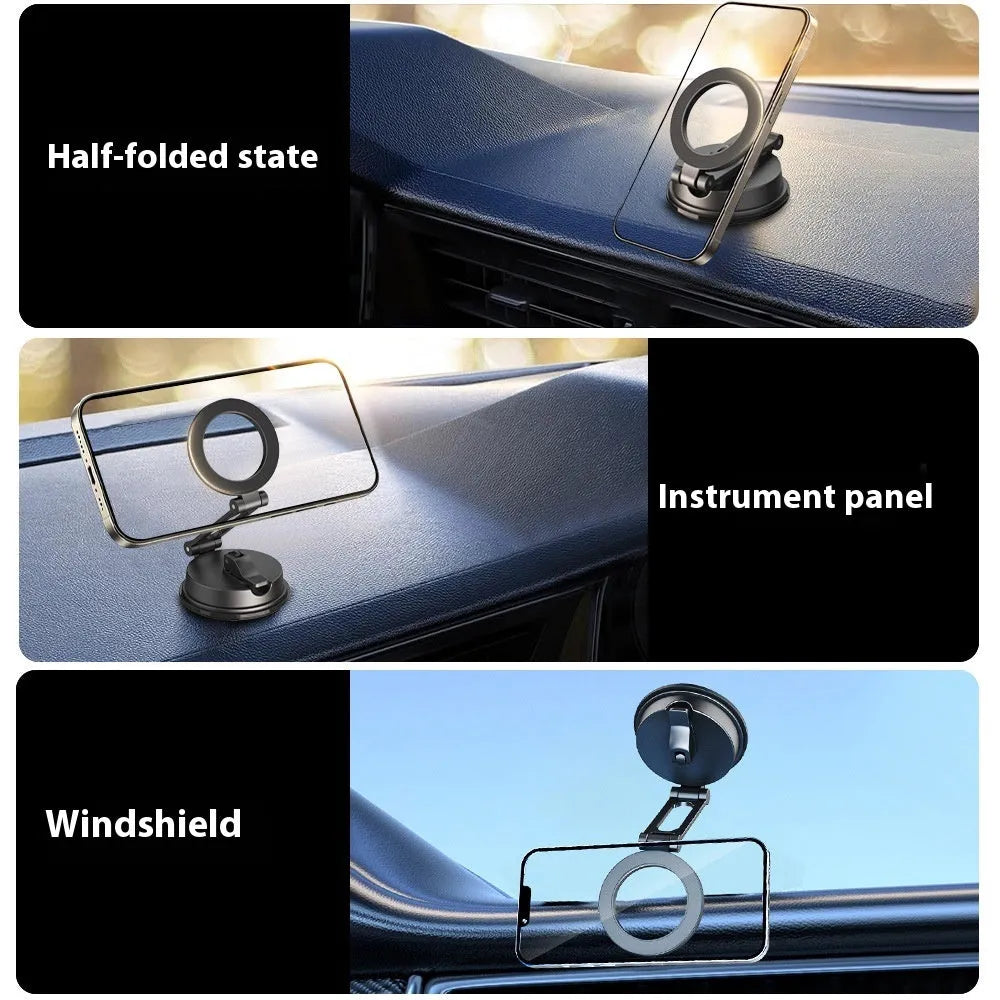 H154 black magnetic car phone holder mounted on dashboard
