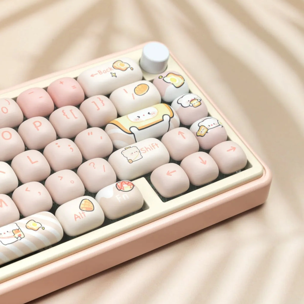 Steamed bread bear theme PBT key cap set with 143+3 keys for mechanical keyboards