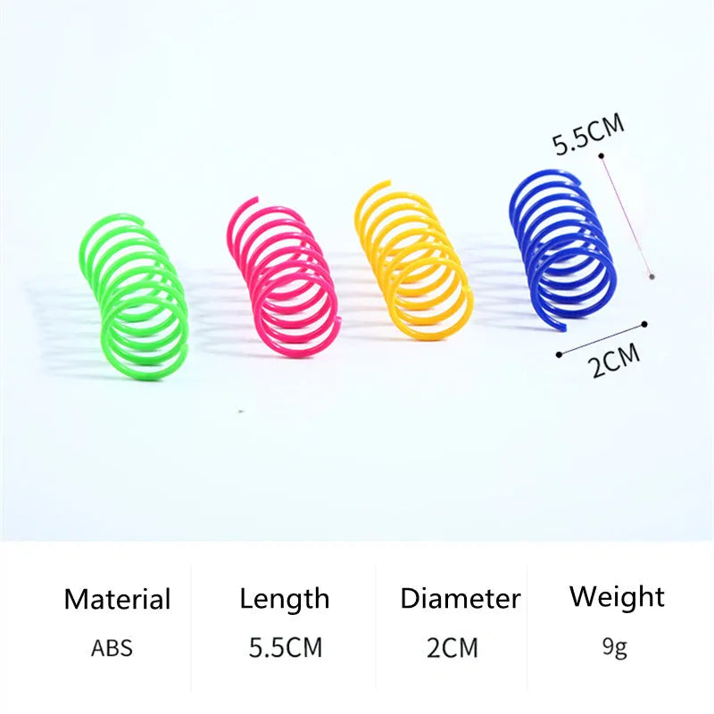 Mixed colour plastic cat spring toys measuring 5.5cm long for kitten and cat play